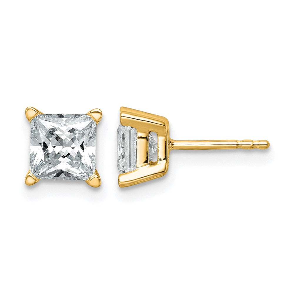 14k Yellow Gold 2 ctw Certified Lab Grown Diamond VS/SI+ G+ Princess 4 Prong Heavy Wt. Stud Earrings