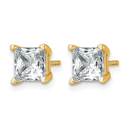 14K Yellow Gold 3 Ctw Lab Grown Diamond Vs+ F+ Princess 4 Prong Heavy Wt. Stud Earrings