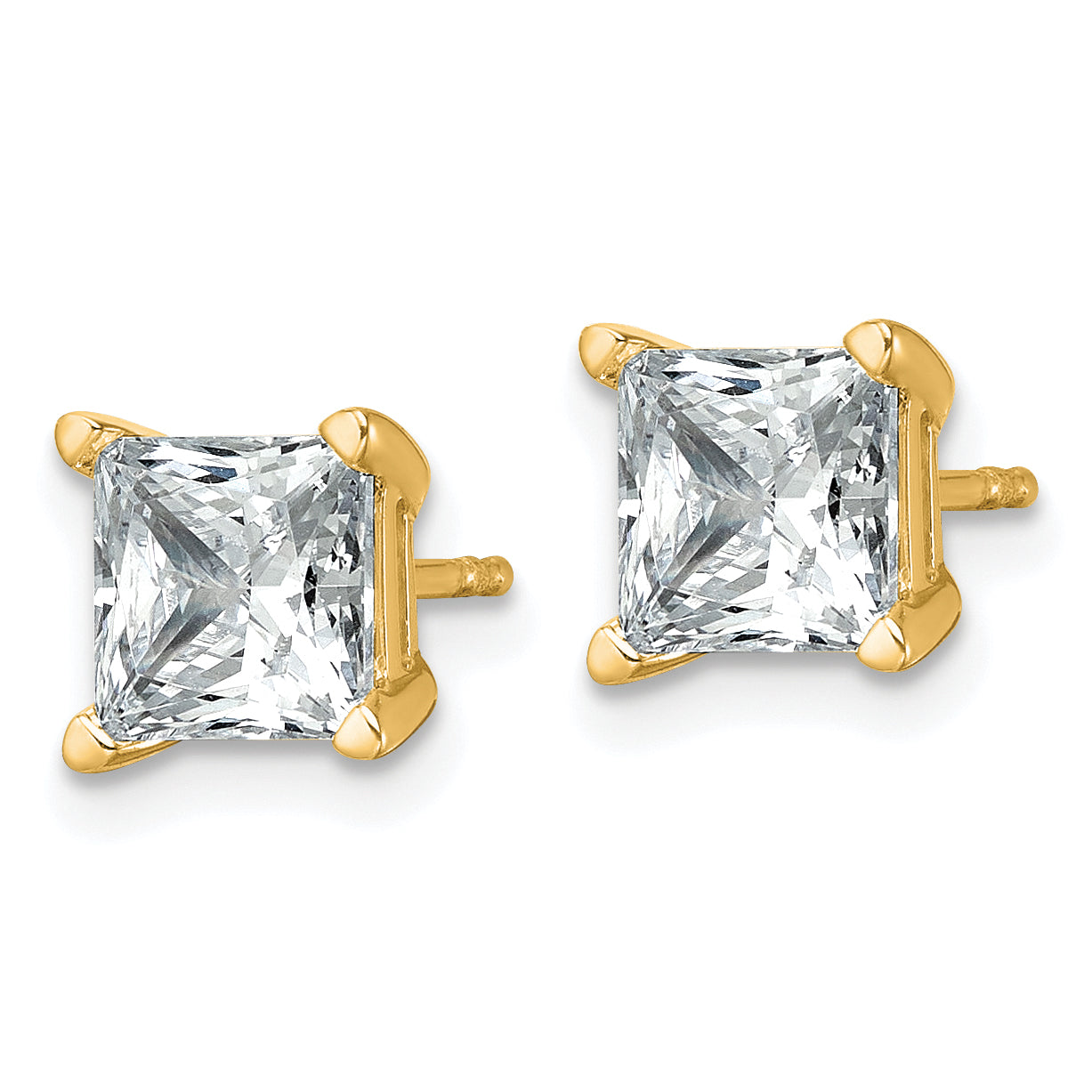 14K Yellow Gold 3 Ctw Certified Lab Grown Diamond Vs+ F+ Princess 4 Prong Heavy Wt. Stud Earrings