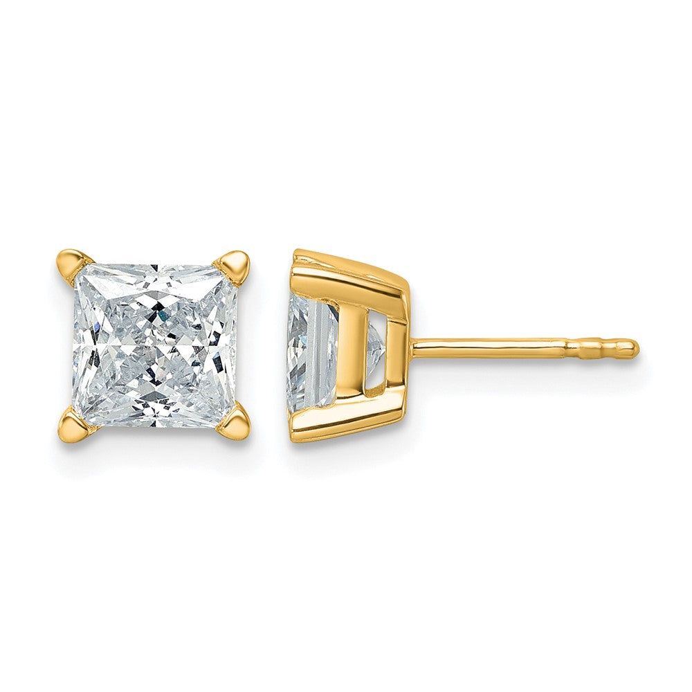 14K Yellow Gold 3 Ctw Lab Grown Diamond Vs+ F+ Princess 4 Prong Heavy Wt. Stud Earrings