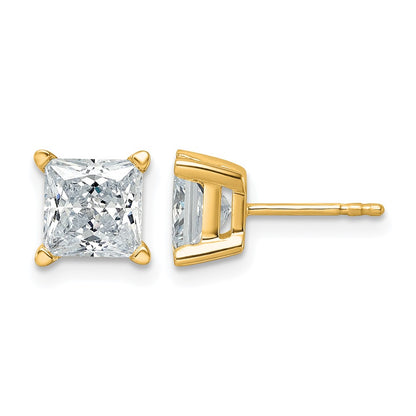 14K Yellow Gold 3 Ctw Lab Grown Diamond Vs+ F+ Princess 4 Prong Heavy Wt. Stud Earrings