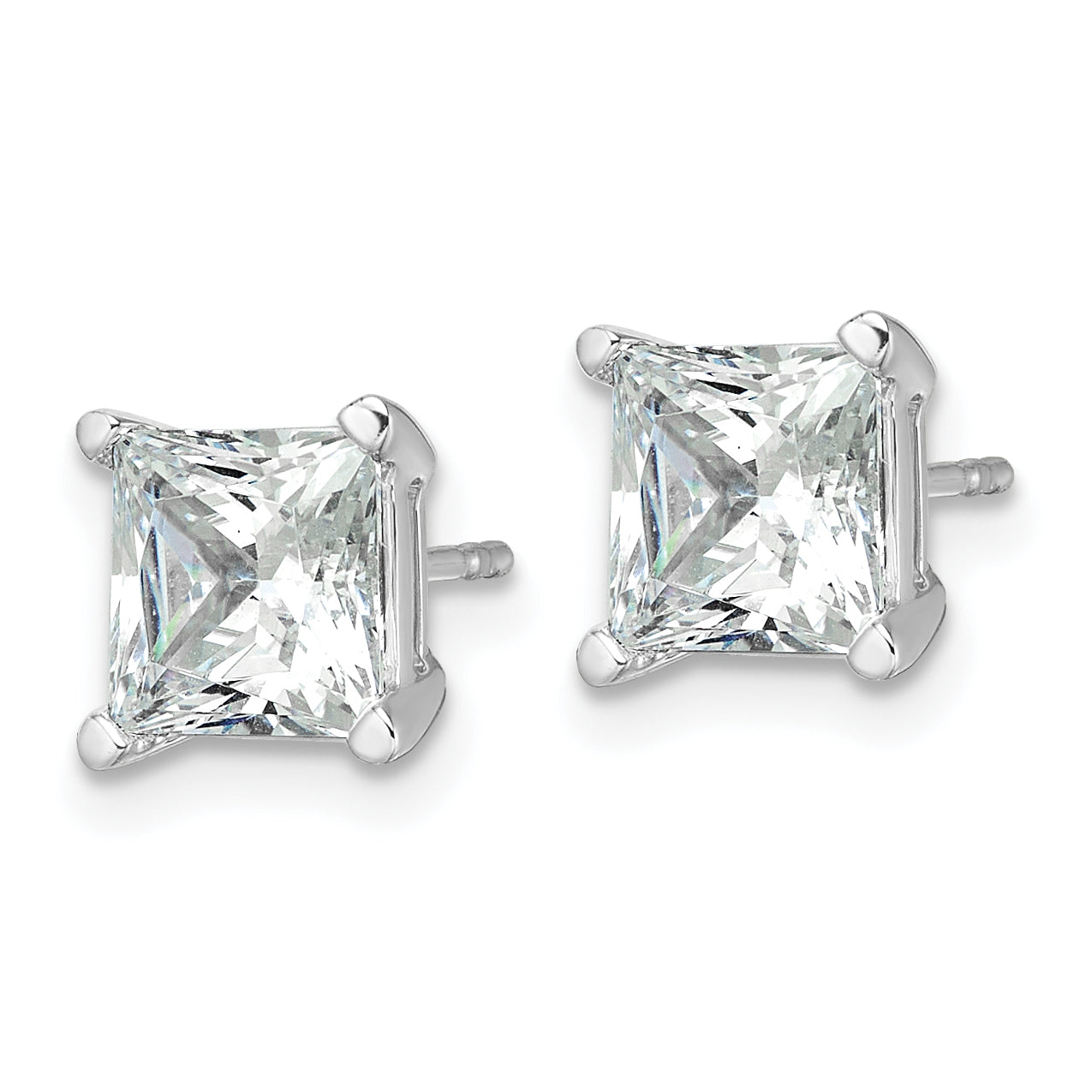 14K White Gold 4 Ctw Certified Lab Grown Diamond Vs+ F+ Princess Prong Heavy Wt. Stud Earrings