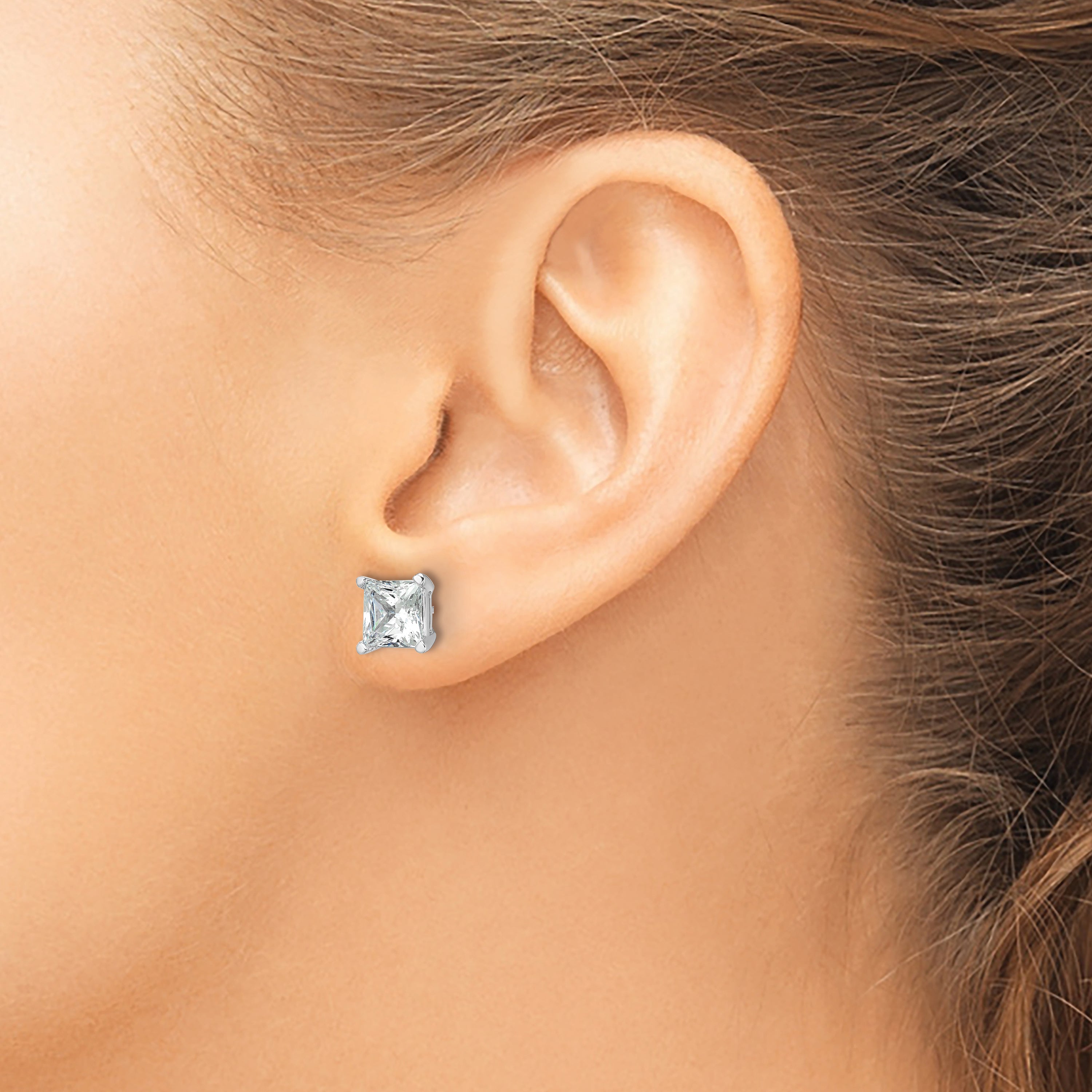 14K White Gold 4 Ctw Certified Lab Grown Diamond Vs+ F+ Princess Prong Heavy Wt. Stud Earrings