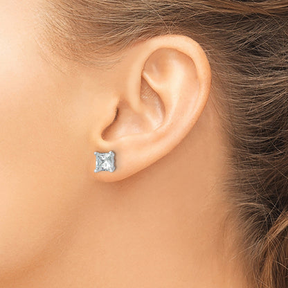 14K White Gold 4 Ctw Certified Lab Grown Diamond Vs+ F+ Princess Prong Heavy Wt. Stud Earrings
