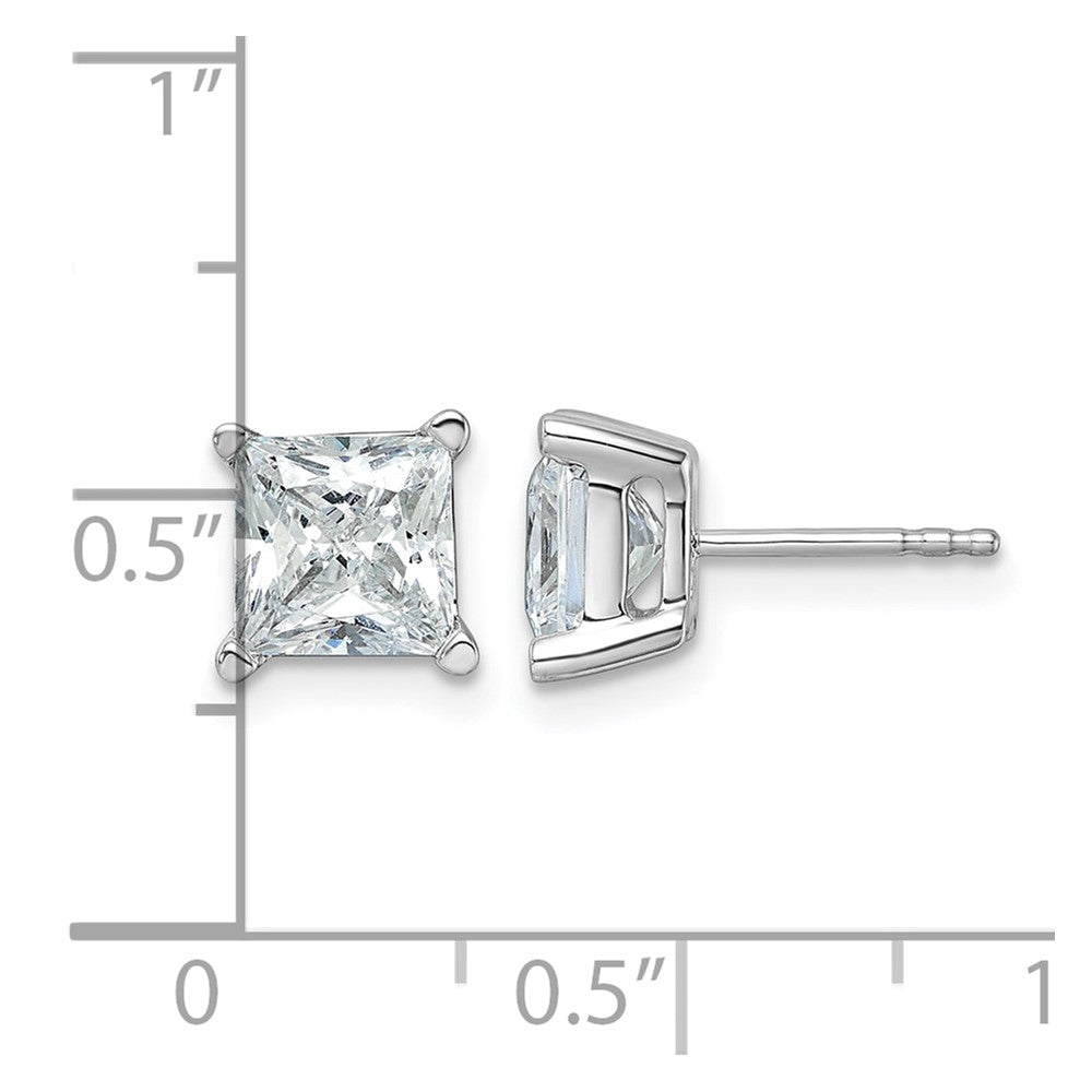14k White Gold 4 Ct. Lab Grown Diamond VS/SI+ G+ Princess Four Prong Stud Post Earrings