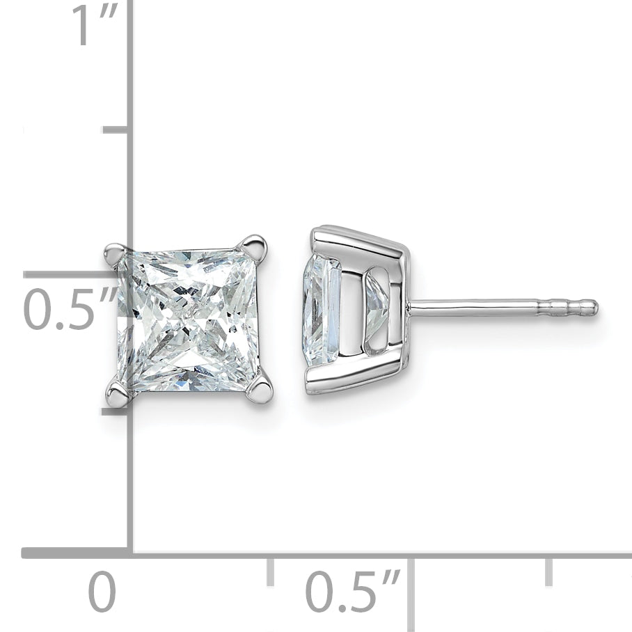 14K White Gold 4 Ctw Certified Lab Grown Diamond Vs+ F+ Princess Prong Heavy Wt. Stud Earrings