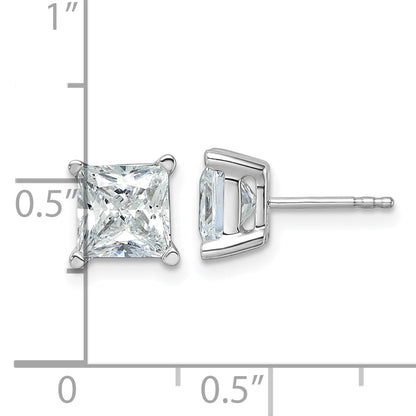 14K White Gold 4 Ctw Certified Lab Grown Diamond Vs+ F+ Princess Prong Heavy Wt. Stud Earrings