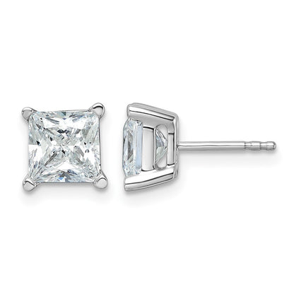 14k White Gold 4 Ct. Lab Grown Diamond VS/SI+ G+ Princess Four Prong Stud Post Earrings
