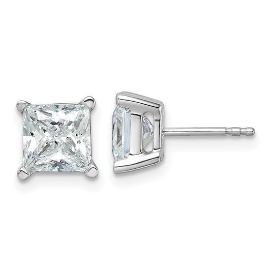 14K White Gold 4 Ctw Certified Lab Grown Diamond Vs+ F+ Princess Prong Heavy Wt. Stud Earrings