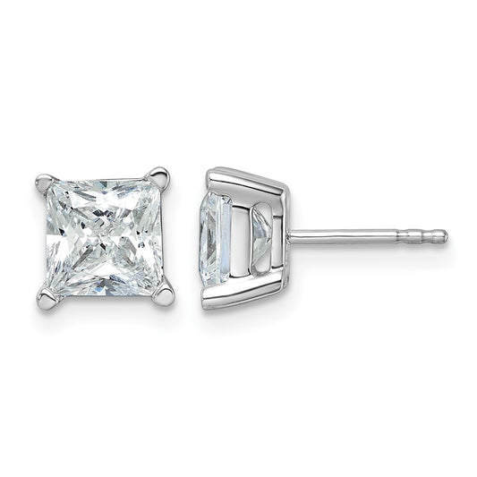 14K White Gold 4 Ctw Lab Grown Diamond Vs+ F+ Princess Prong Heavy Wt. Stud Earrings