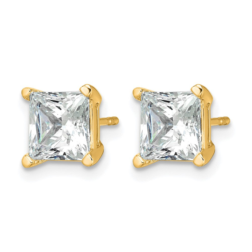 14K Yellow Gold 4 Ctw Lab Grown Diamond Vs+ F+ Princess Prong Heavy Wt. Stud Earrings