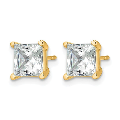 14K Yellow Gold 4 Ctw Lab Grown Diamond Vs+ F+ Princess Prong Heavy Wt. Stud Earrings
