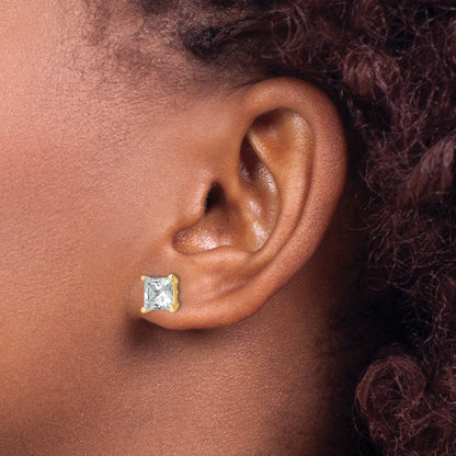14k Yellow Gold 4 ctw Certified Lab Grown Diamond VS/SI+ G+ Princess 4 Prong Heavy Wt. Stud Earrings