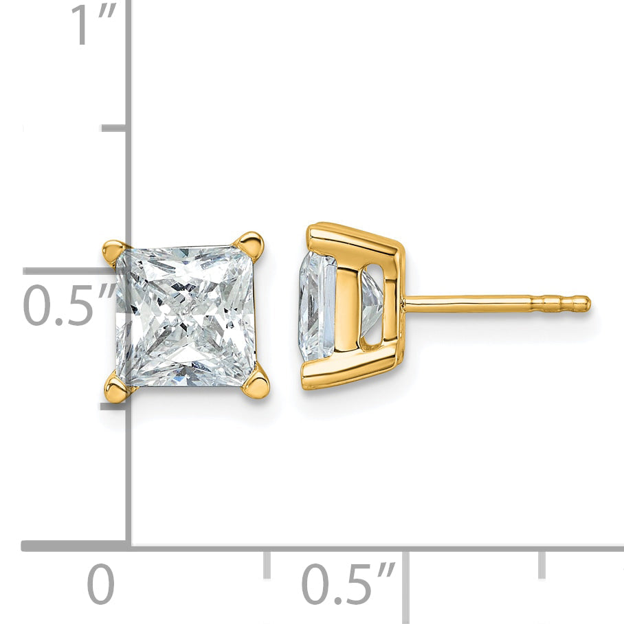 14K Yellow Gold 4 Ctw Lab Grown Diamond Vs+ F+ Princess Prong Heavy Wt. Stud Earrings