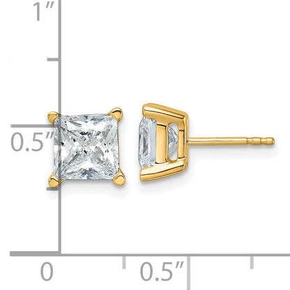 14K Yellow Gold 4 Ctw Lab Grown Diamond Vs+ F+ Princess Prong Heavy Wt. Stud Earrings