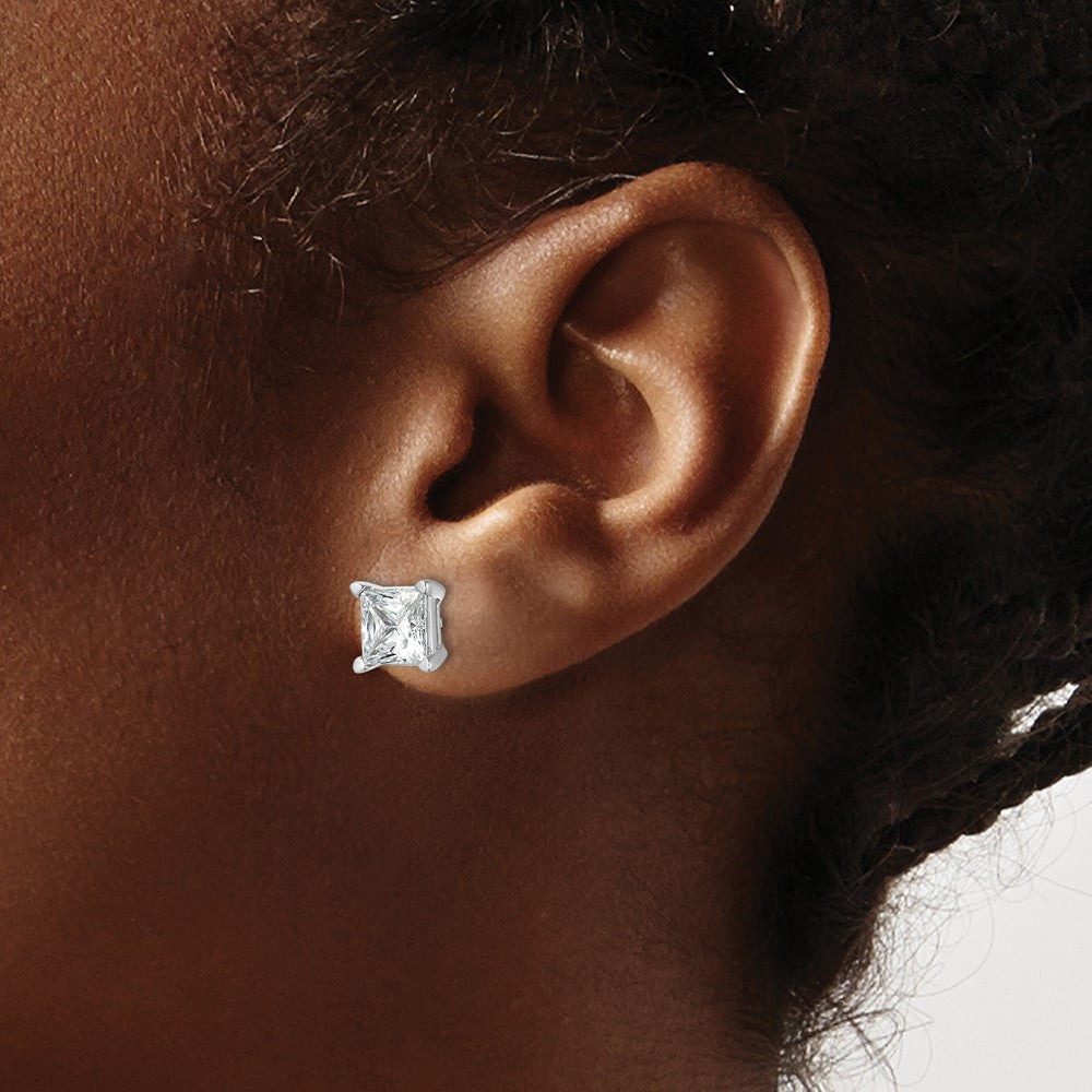 14k White Gold 5 Ct. total weight Princess VS/SI GH Lab Grown Diamond 4 Prong Stud Post Earrings