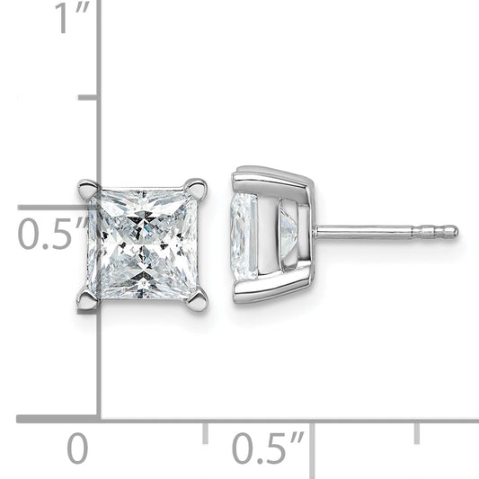 14K White Gold 5 Ctw Lab Grown Diamond Vs+ F+ Princess 4 Prong Heavy Wt. Stud Earrings