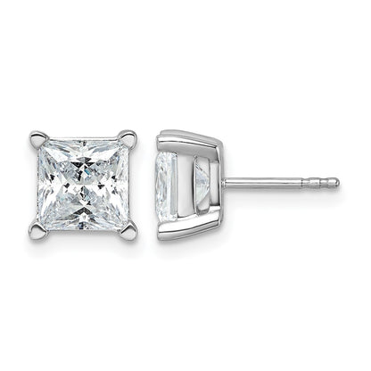 14K White Gold 5 Ctw Certified Lab Grown Diamond Vs+ F+ Princess 4 Prong Heavy Wt. Stud Earrings