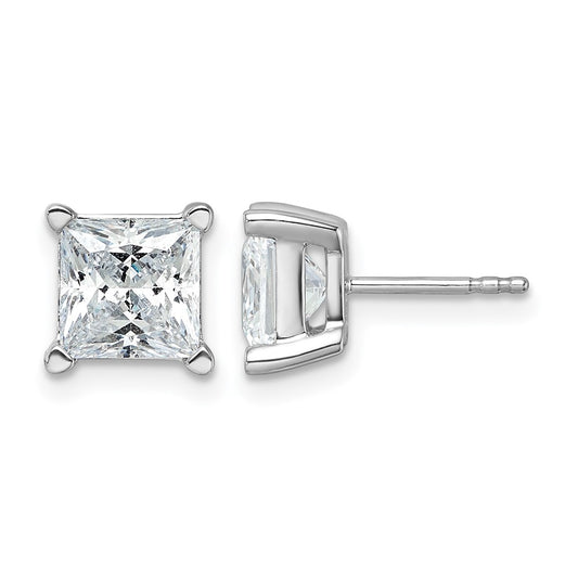 14K White Gold 5 Ctw Certified Lab Grown Diamond Vs+ F+ Princess 4 Prong Heavy Wt. Stud Earrings