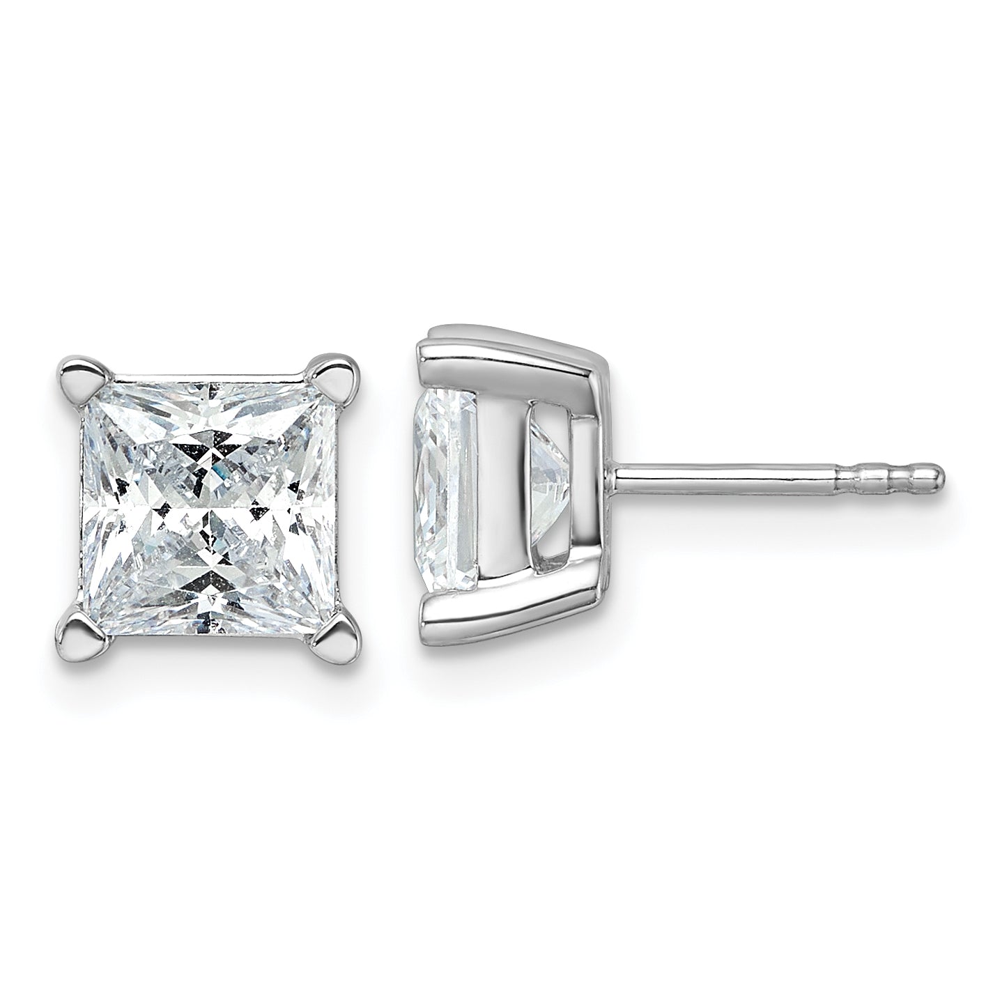 14k White Gold 5 ctw Lab Grown Diamond VS/SI+ G+ Princess 4 Prong Heavy Wt. Stud Earrings