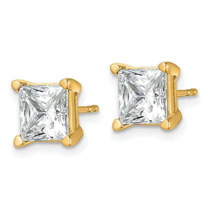 14K Yellow Gold 5 Ctw Certified Lab Grown Diamond Vs+ F+ Princess 4 Prong Heavy Wt. Stud Earrings