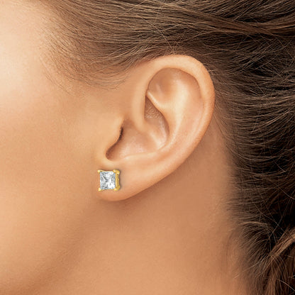 14K Yellow Gold 5 Ctw Certified Lab Grown Diamond Vs+ F+ Princess 4 Prong Heavy Wt. Stud Earrings