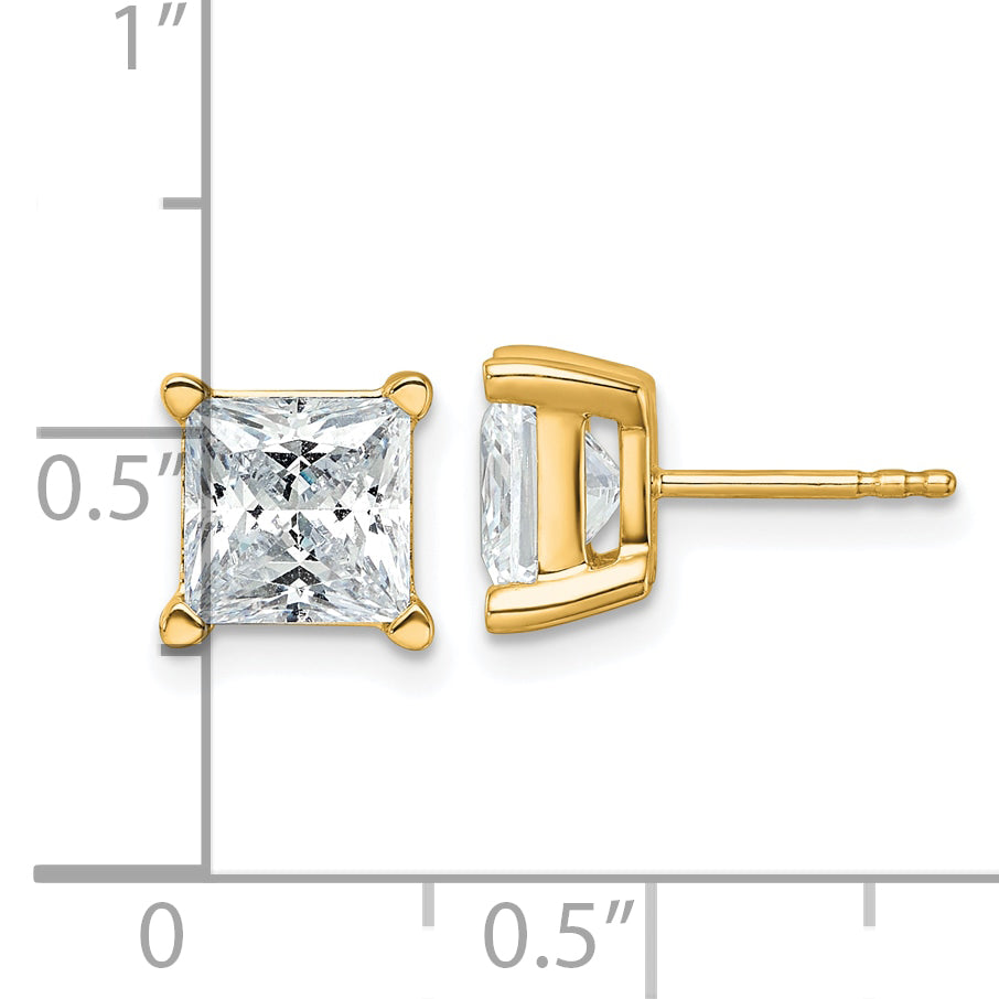 14K Yellow Gold 5 Ctw Certified Lab Grown Diamond Vs+ F+ Princess 4 Prong Heavy Wt. Stud Earrings