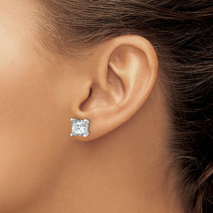 14K White Gold 6 Ctw Lab Grown Diamond Vs+ F+ Princess 4 Prong Heavy Wt. Stud Earrings