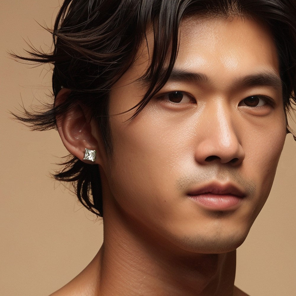 14k White Gold 6 ctw Lab Grown Diamond VS/SI+ G+ Princess 4 Prong Heavy Wt. Stud Earrings