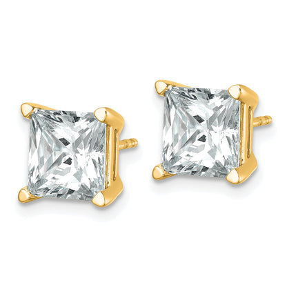 14K Yellow Gold 6 Ctw Certified Lab Grown Diamond Vs+ F+ Princess 4 Prong Heavy Wt. Stud Earrings