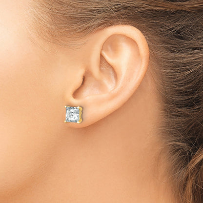 14K Yellow Gold 6 Ctw Certified Lab Grown Diamond Vs+ F+ Princess 4 Prong Heavy Wt. Stud Earrings