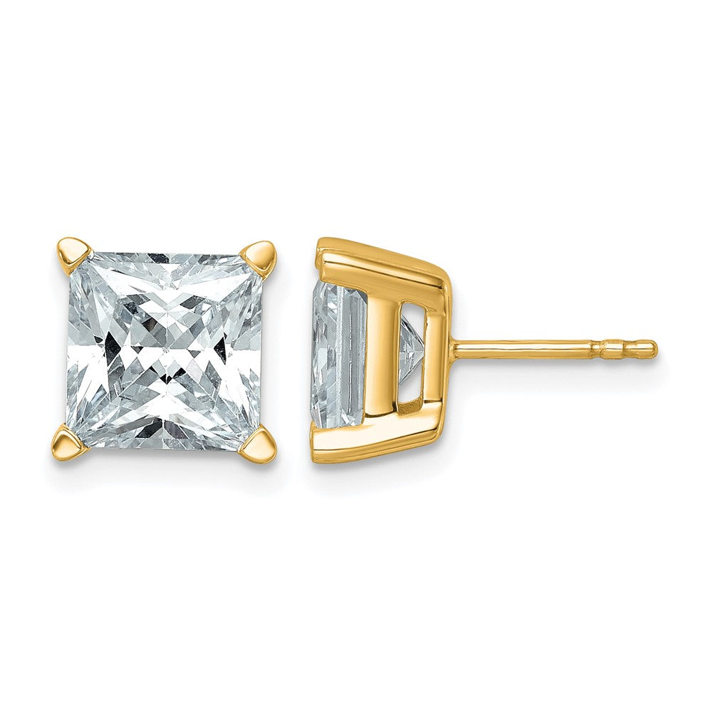 14K Yellow Gold 6 Ctw Certified Lab Grown Diamond Vs+ F+ Princess 4 Prong Heavy Wt. Stud Earrings