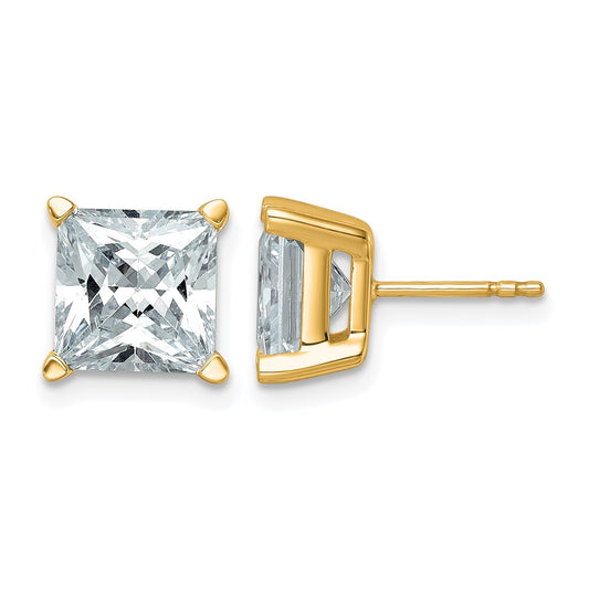 14k Yellow Gold 6 ctw Certified Lab Grown Diamond VS/SI+ G+ Princess 4 Prong Heavy Wt. Stud Earrings