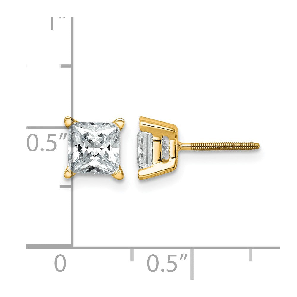 14K Yellow Gold 2 Ctw Certified Lab Grown Diamond Vs+ F+ Princess 4 Prong Heavy Wt. Stud Earrings