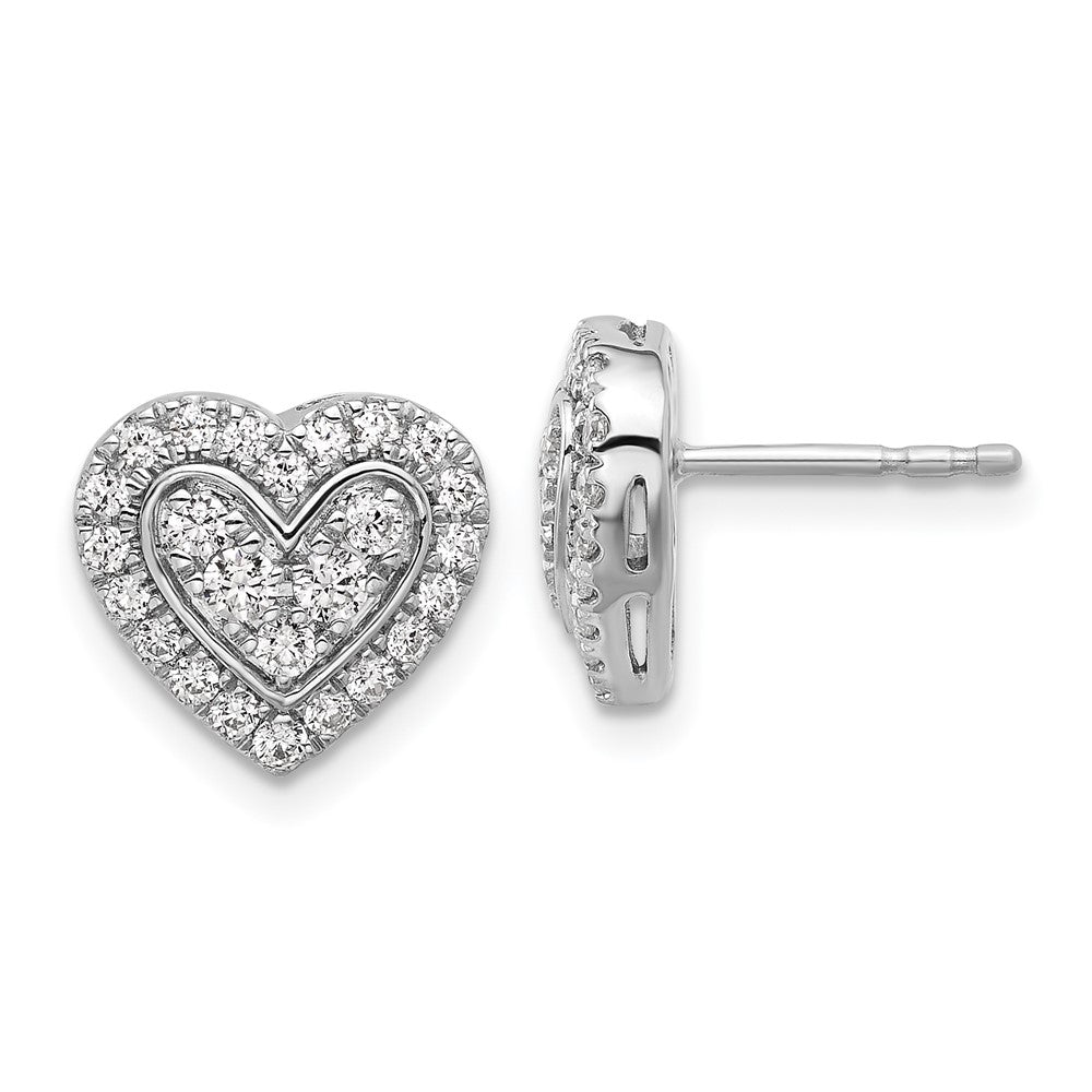 14k White Gold 3/4 Ct. Lab Grown Diamond VS/SI+ G+ Halo Heart Post Earrings
