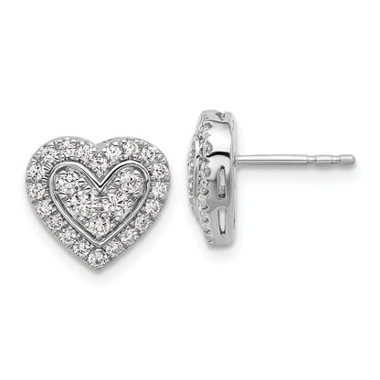 14k White Gold 3/4 Ct. Lab Grown Diamond VS/SI+ G+ Halo Heart Post Earrings