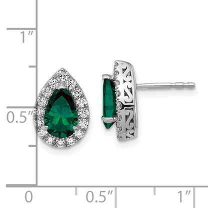 14K White Gold Lab Grown VS/SI FGH Diamond and Created Emerald Pear Post Earrings