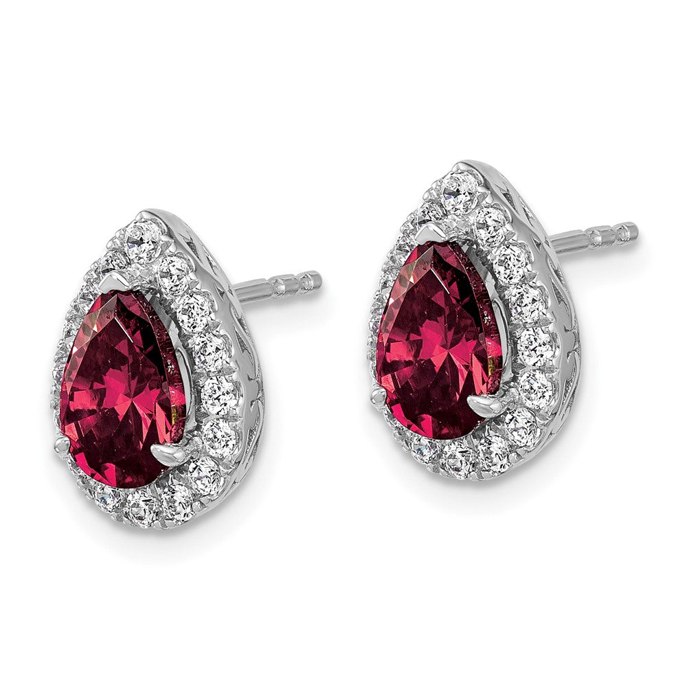 14K White Gold Lab Grown VS/SI FGH Diamond and Created Ruby Pear Post Earrings