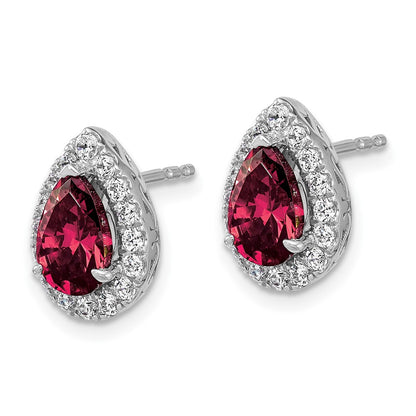 14K White Gold Lab Grown VS/SI FGH Diamond and Created Ruby Pear Post Earrings