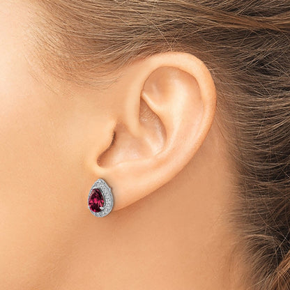 14K White Gold Lab Grown VS/SI FGH Diamond and Created Ruby Pear Post Earrings