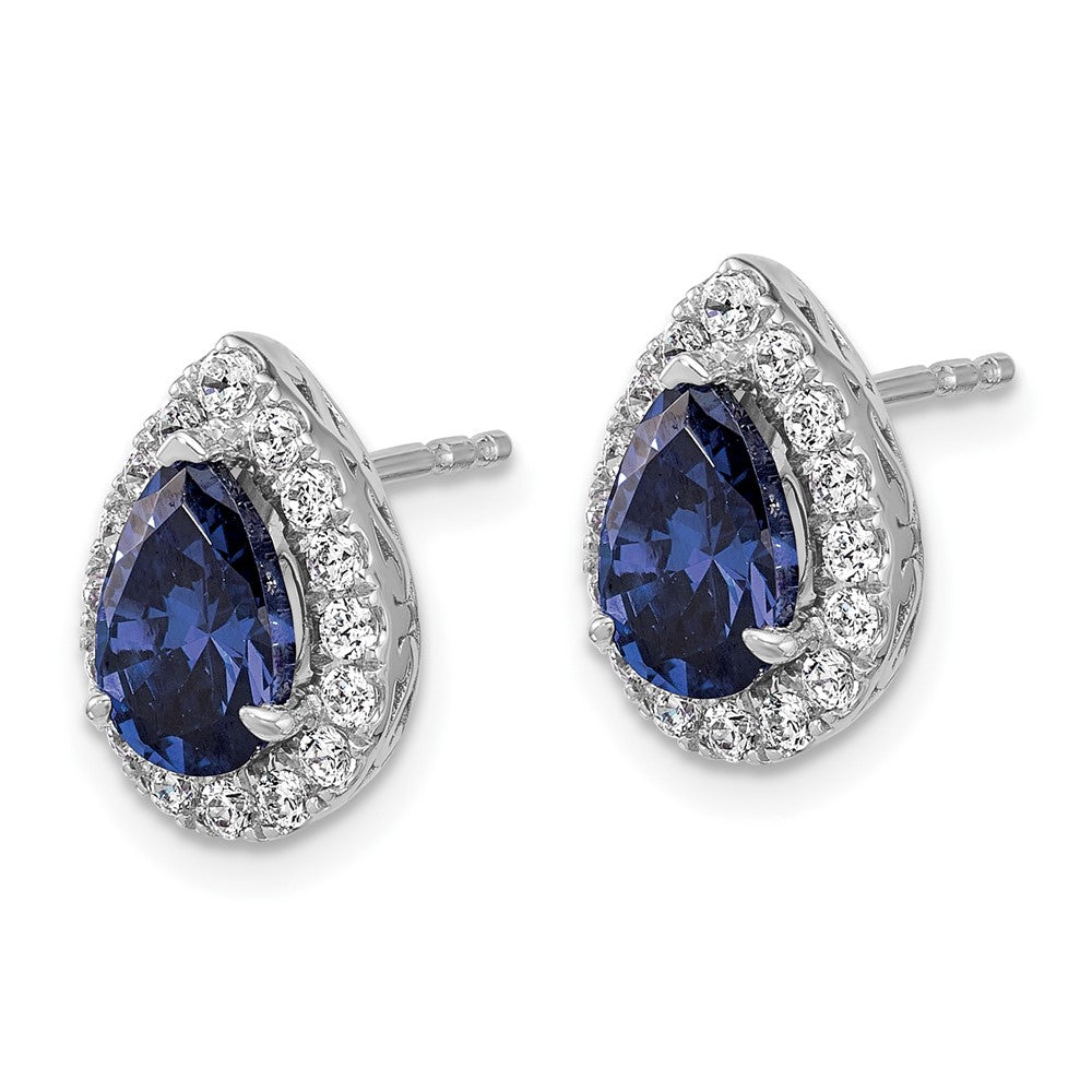 14K White Gold Lab Grown VS/SI FGH Diamond and Created Sapphire Pear Post Earrings