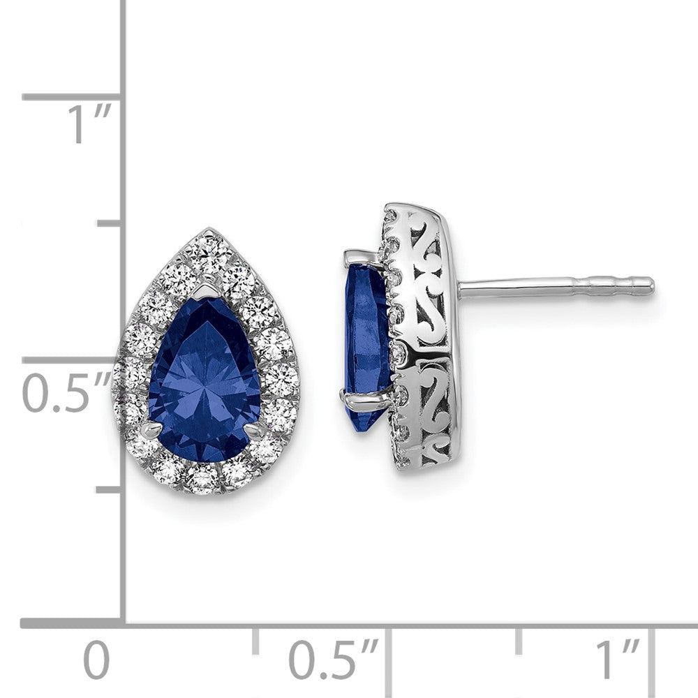 14K White Gold Lab Grown VS/SI FGH Diamond and Created Sapphire Pear Post Earrings