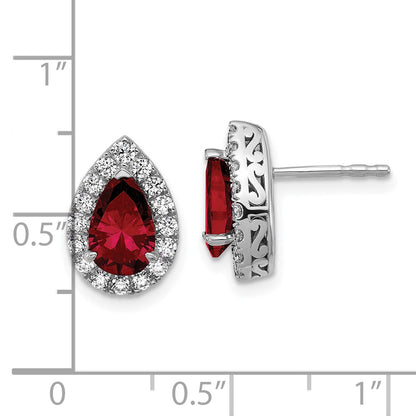 14K White Gold Lab Grown VS/SI FGH Diamond and Garnet Pear Post Earrings