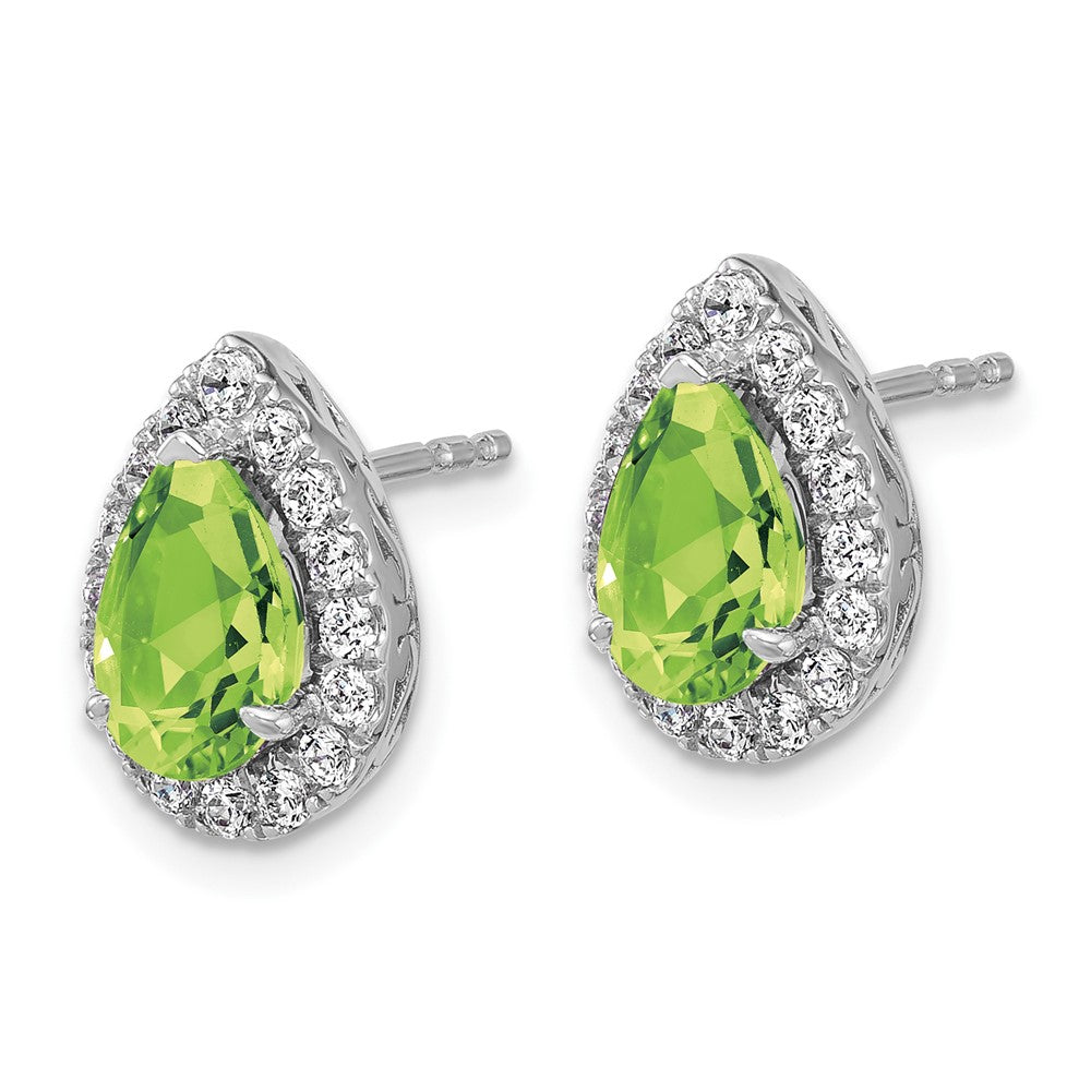 14K White Gold Lab Grown VS/SI FGH Diamond and Peridot Pear Post Earrings