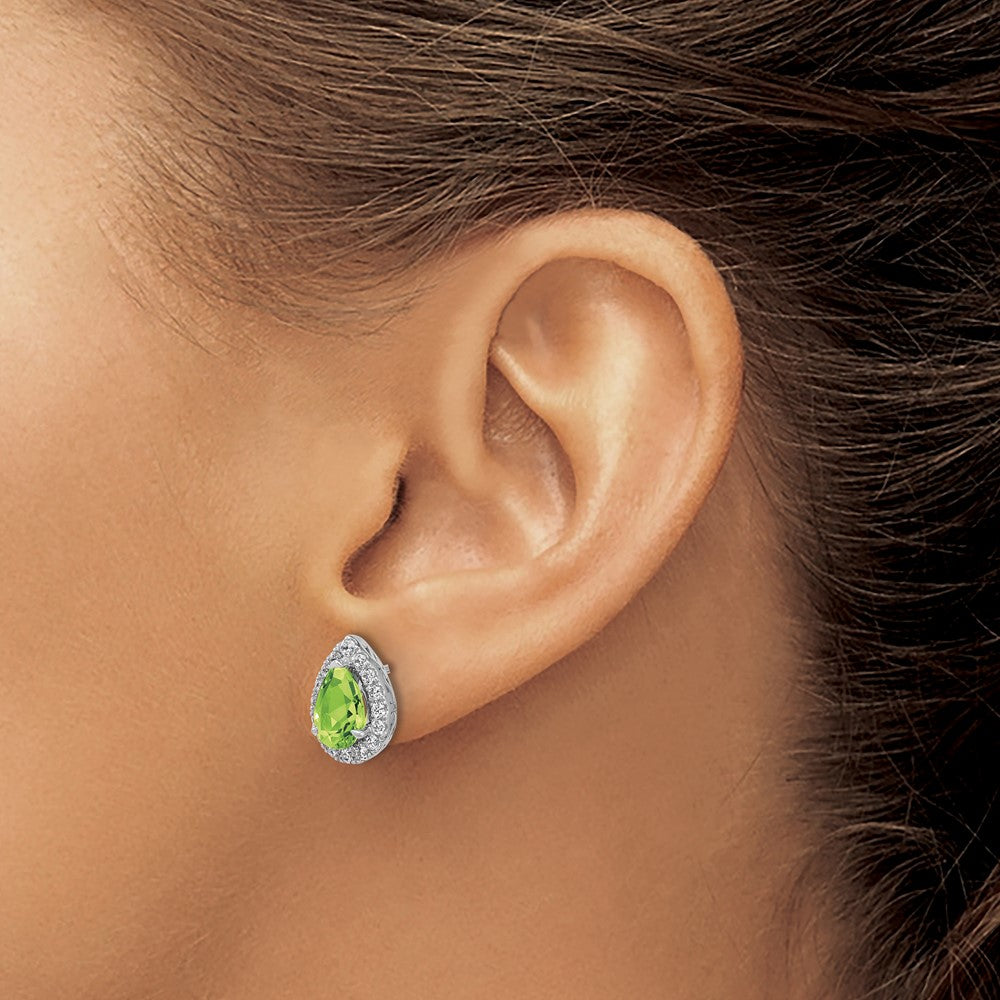 14K White Gold Lab Grown VS/SI FGH Diamond and Peridot Pear Post Earrings