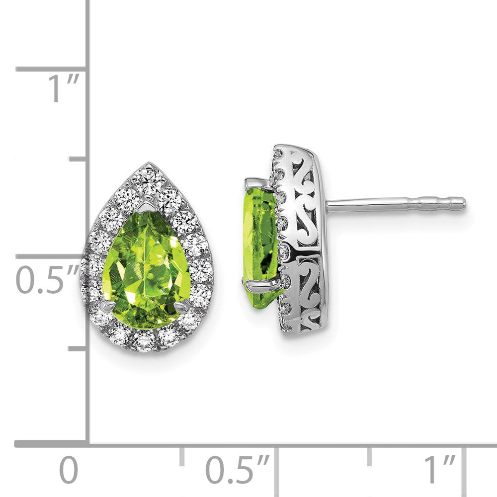 14K White Gold Lab Grown VS/SI FGH Diamond and Peridot Pear Post Earrings