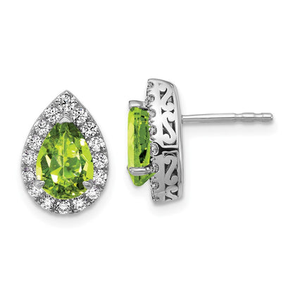 14K White Gold Lab Grown VS/SI FGH Diamond and Peridot Pear Post Earrings