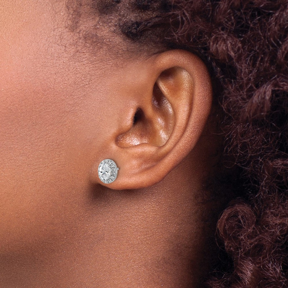 14k White Gold 1 Ct. Lab Grown Diamond VS/SI+ G+ Oval Halo Earrings