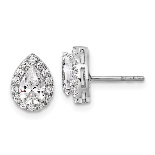 14k White Gold 1 1/4 Ct. Lab Grown Diamond VS/SI+ G+ Pear Halo Earrings