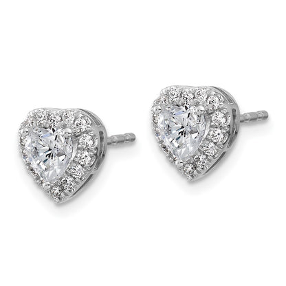 14k White Gold 1 1/4 Ct. Lab Grown Diamond VS/SI+ G+ Halo Heart Post Earrings